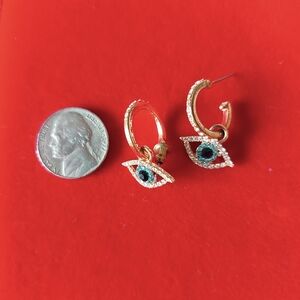 Boho Chic Gold Crystal Evil Eye Huggie Hoop Earrings